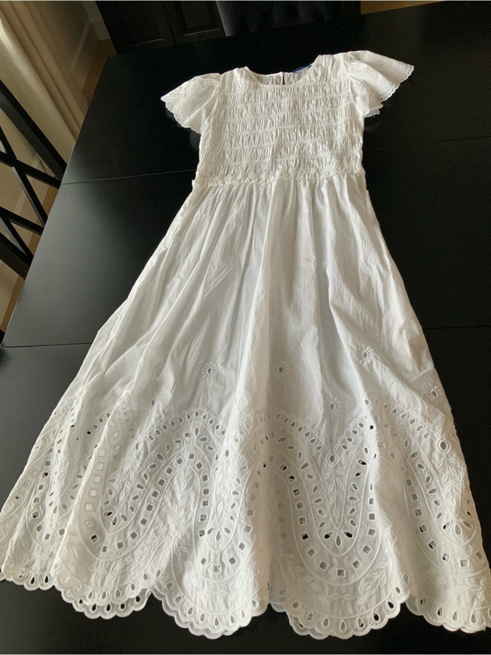J McLaughlin Somerset White Embroidered Cotton Dress M Ruched Bodice $268 NWT